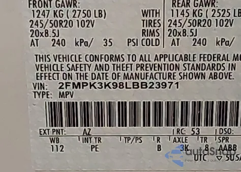 2020 Ford Edge Titanium from USA, damaged, VIN 2FMPK3K98LBB23971